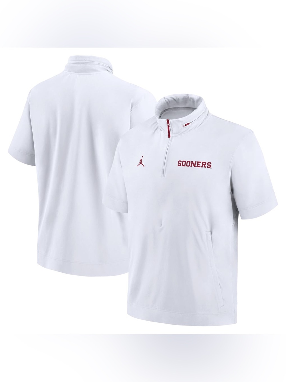 Men's Jordan Oklahoma Sooners Sideline Coach Short Sleeve Half-Zip Hoodie Jacket